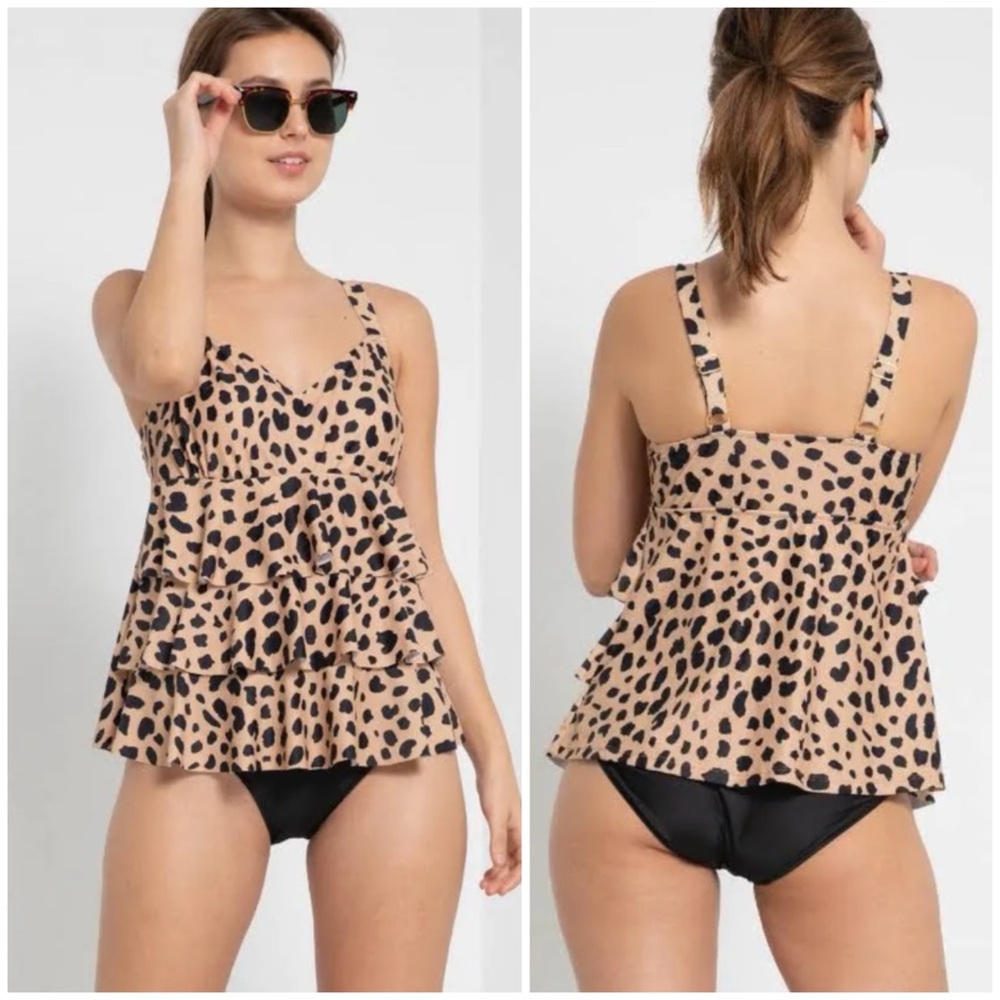 NWT Marina West triple ruffle leopard print one piece SPF 50+ swimsuit Sz Large - Picture 1 of 8